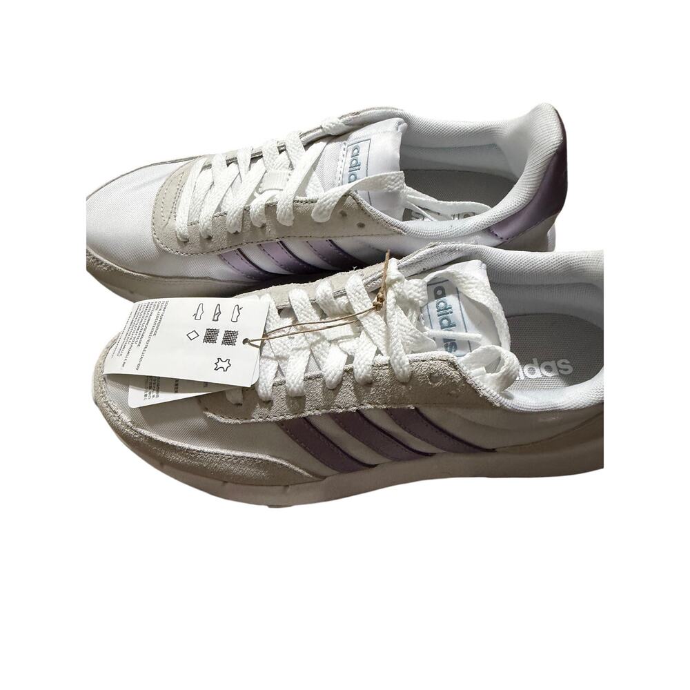 Adidas Run 60s 2.0 Sneakers in white with purple stripes.